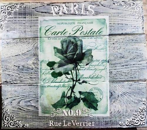 Cartel Vintage Artesanal Rosa En Tonos Grises Imperdible