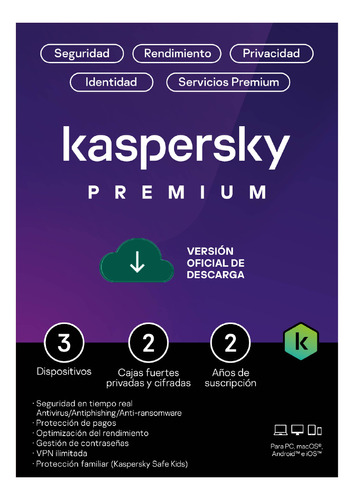 Antivirus Total Security Kaspersky 3 Dispositivo 2 Años