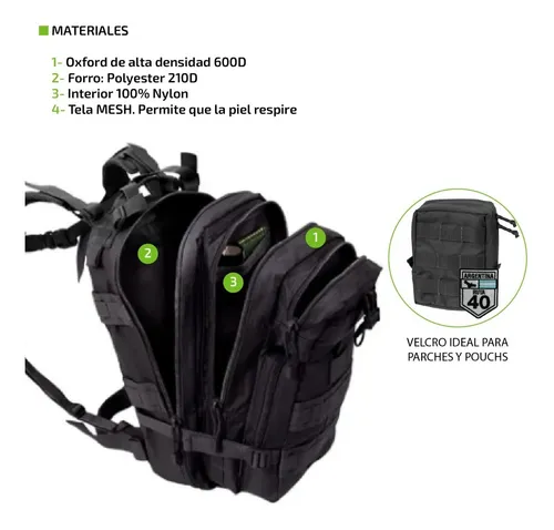 Mochila Tactica Negra 30 Lts Femmto Camping Mochilero Viaje