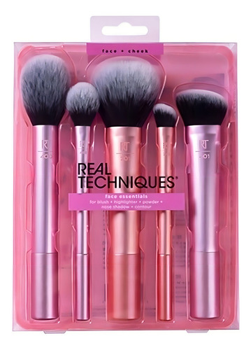 Real Techniques Kit De Pincéis Face Essentials - 5 Produtos Cor Rosa