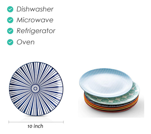 Set De Platos Redonda Ensalada 6 Pcs 25.4 Cms Porcelana