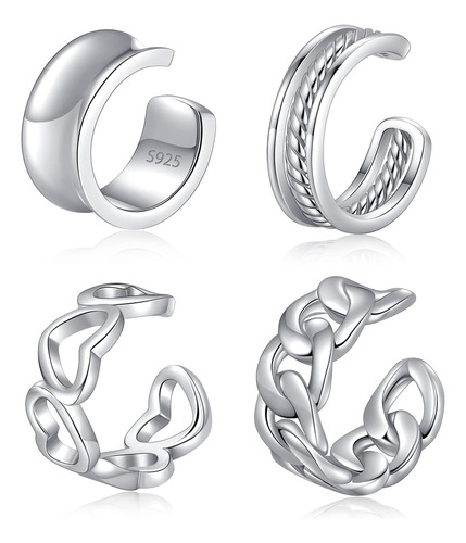 Ear Cuffs Pendientes De Plata De Ley 925 Con Clip Para Sin
