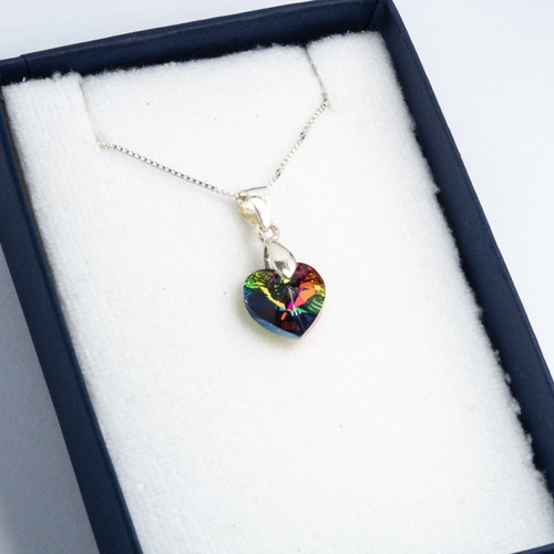 Imagen 8 de 10 de Collar Cadena + Dije Cristal Corazón 10mm Plata 925