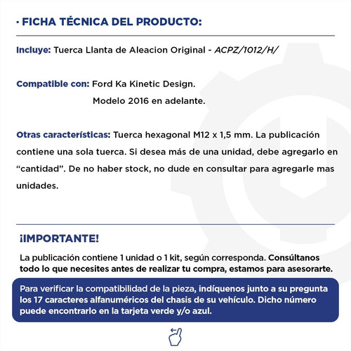 Imagen 2 de 9 de Tuerca Llanta De Aleacion Ford Ka 16+ Original