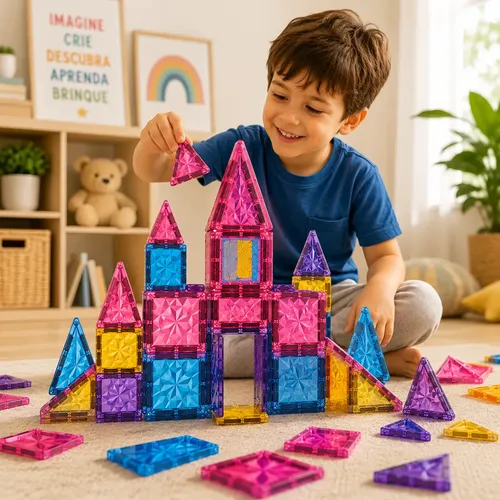 Blocos Magnéticos Educativos Brinquedo De Montar 40 Peças