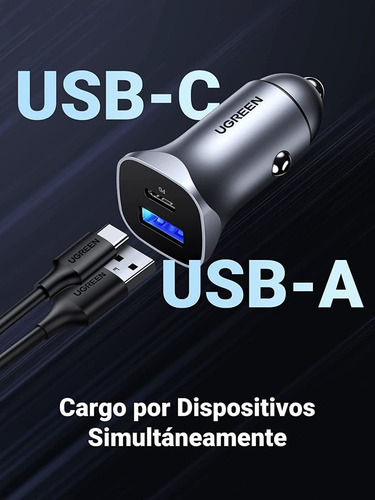 Cargador De Auto Ugreen Usb C Pd Y Qc 3.0 20w Carga Rápida