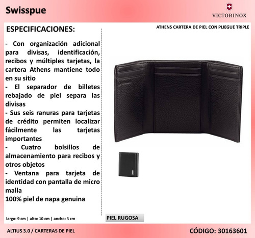 Imagen 3 de 4 de Cartera Piel Rugosa Athens, Vertical, Victorinox (30163601)