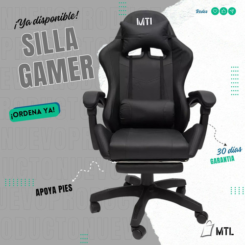 Silla Gamer Negro Oficina Gaming Youtuber Escritorio Sillon