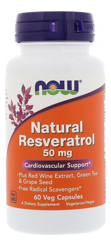 Resveratrol Natural 50mg 60 Caps Now Foods Saúde Coração
