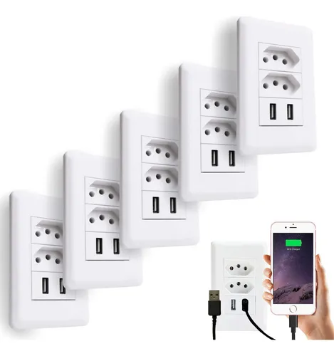 Tomada Dupla De Parede 2 Entradas Usb Bivolt Turbo 3a 5v Duo