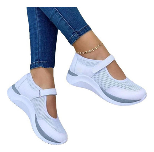 Zapatos Casuales Mujer Con Plataforma Velcro Y Punta Redonda