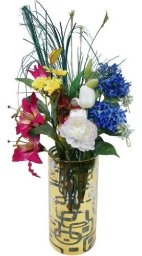 comprar Florero Cilindro Dorado C\u002Ftranspar Vidrio Grosor 6mm 30x15cm