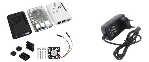 4 Kits Case Com Cooler, Dissipadores E Fonte Pi4 Pi 4