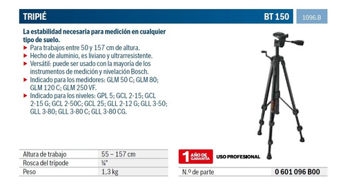 Tripie Tripode Construcción Bt 150 Bosch