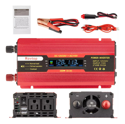 Inversor De Automóvil Rojo Con Luz Led12v/24v-110v-fwd-6000w