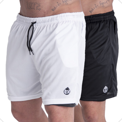Kit 2 Bermuda Masculina 2 Em 1 Academia Com Suporte Celular