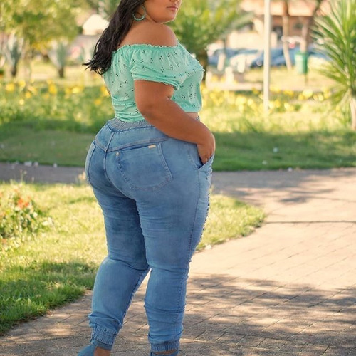 Imagem 2 de 6 de Calça Jeans Jogger Plus Size Moda Feminina Lycra Elastico Mc