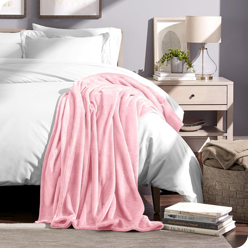 Frazada Manta Plush Flannel 240 X 190cm Térmica Ultra A Soft Rosa Pálido Liso