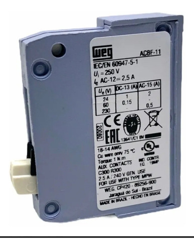 Kit 5 Disjuntor Motor Mpw18 4-6,3a Weg + Contato Auxiliar
