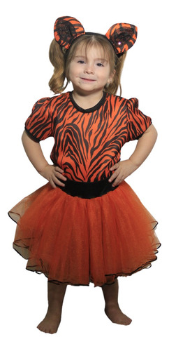 Disfraz Primavera Tigre Naranja Con Negro Tutu Infantil Niña