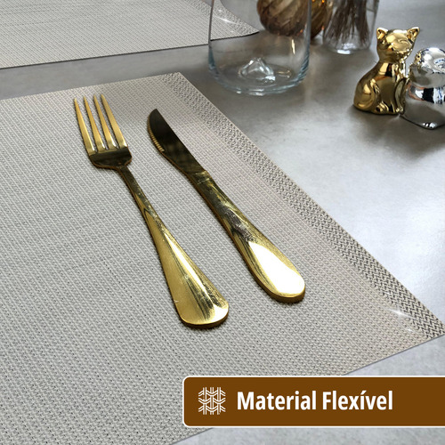 6 Jogo Americano Mesa Posta Luxo Impermeável Mz Meta 2 Vr Cor M14 BRANCO BRILHO marfim claro prata METALICO MZ RETANGULAR