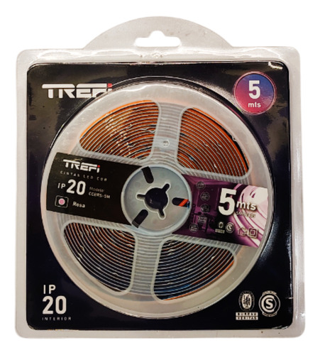 Tira Led Cob Luz Continua 12w Color Rosa 12v X5mts Marca Trefi