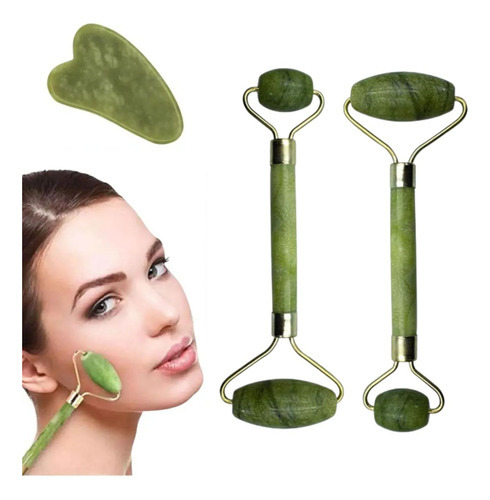Kit Rolos Massageadores Faciais + Pedra De Jade Para Lifting