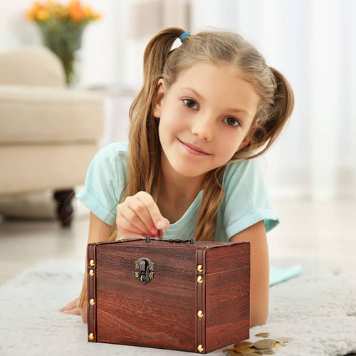 Caja De Ahorros Grande De Madera Tipo P Iggy Bank Con Candad
