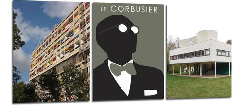 Cuadro Triptico Le Corbusier Arquitectura 90x40cm