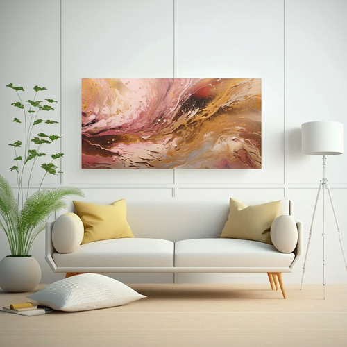 80x40cm Cuadro Abstracto En Acuarela Marrón Y Neón Abstrac