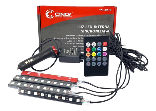 Kit Led Iluminação Interna 7 Cores Função Musica Controle