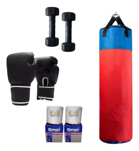 Combo Boxeo Bolsa Box +guante Box + Vendas + Pesas 12-14oz Negro