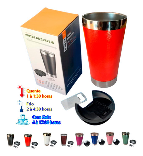 Copo Isolante Térmico Cerveja Aço Inox 437ml Cor Vermelho Liso