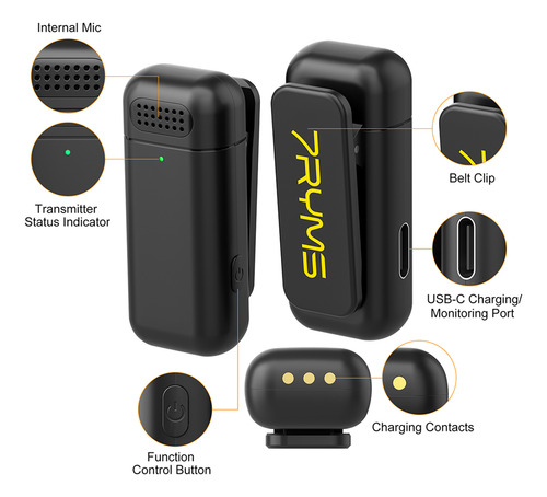 2 Unids Mini Micrófono Lavalier Inalámbrico Para Tipo C