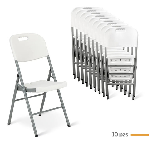 Set 10 Sillas Plegables De Plástico Jardin Fiestas Eventos Blanco Set 10 Sillas De Uso Rudo