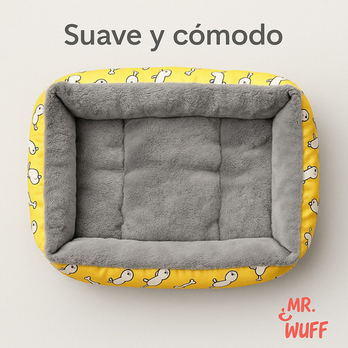 Cama Para Perro Gato Rectangular Acolchonada Mr Wuff Tallas Amarillo Con Gris 70x50
