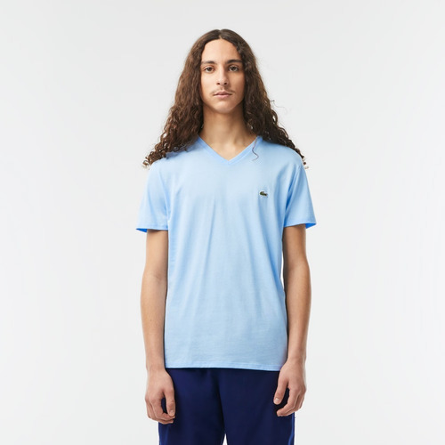 Remera Lacoste Th6710 Color Celeste Para Hombre