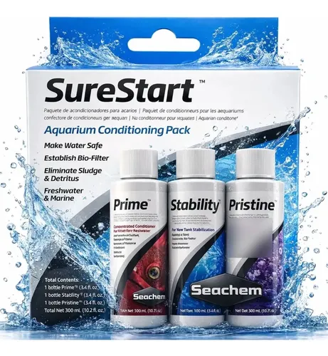 Kit Seachem Surestart 100ml Aquário Prime Pristine Stability - R$ 142,28