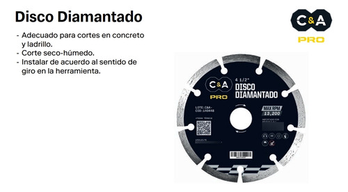 Disco Corte Diamantado Segmentado Concreto 4 1/2'' Esmeril