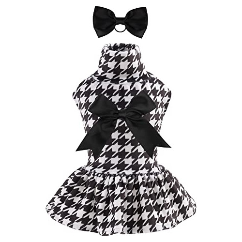 Cutebone Houndstooth Perro Vestido Terciopelo Cuello Alto Ca