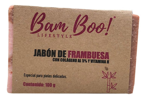 Imagen 1 de 5 de Jabón Frambuesa Con Colágeno Y Vitamina H 100 Gr Bam Boo!