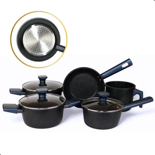 Jogo Panelas Indução Gás  Antiaderente 5 Peças Aluminio Azul Cabos Azul Royal