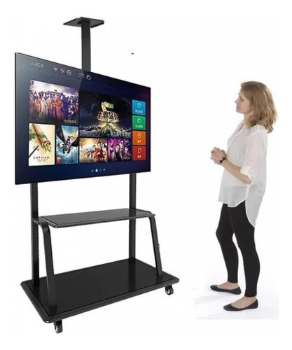 Imagen 6 de 10 de Soporte Tv Movil Pie Ruedas De 32 A 70 C/ Mesa Apoyo Backup