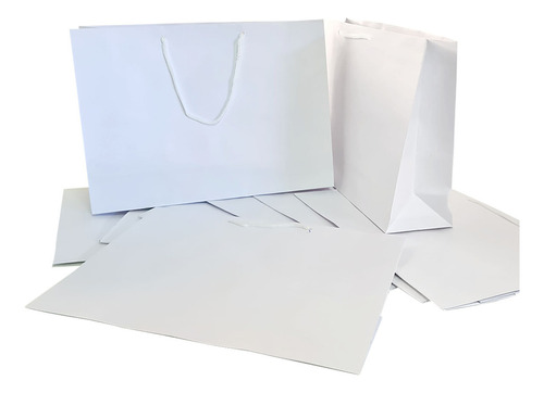 10 Sacolas Papel Presente Offset 35x25x10 Loja Craft Branco Cor Branca