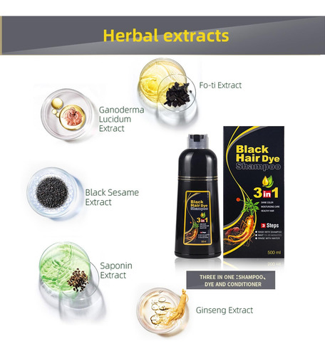 Ivnil Meidu Black Hair Dye Shampoo 3 En 1 Para Cobertura De