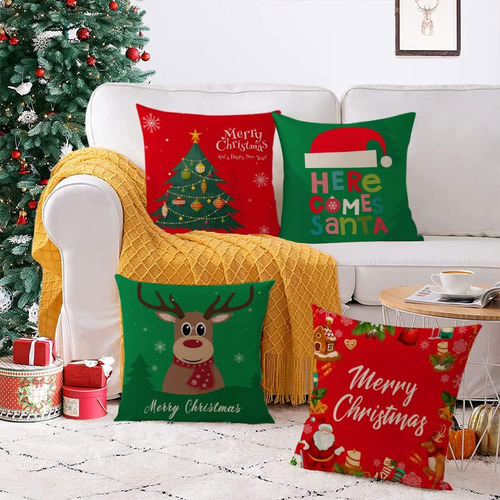 Juego De 4 Cubiertas De Almohadas De Navidad De 18x18 Pulgad