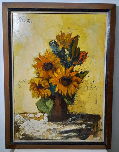 Cuadro De Tejera  Girasoles  Óleo Sobre Tela 90x65 L242