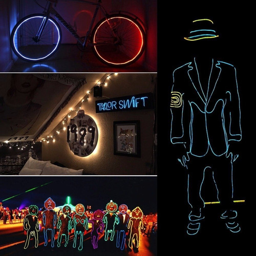 Luces Hilo De Neon Led El Wire 1m Flexible Inverter 5v Usb Luz Azul