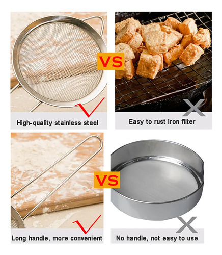 Filtro De Cocina De Acero Inoxidable De Malla Fina, 3 Piezas
