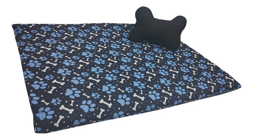 Colchonete Cama Pet 90x70 Cm Com Capa E Brinquedo Cor Patinha Azul